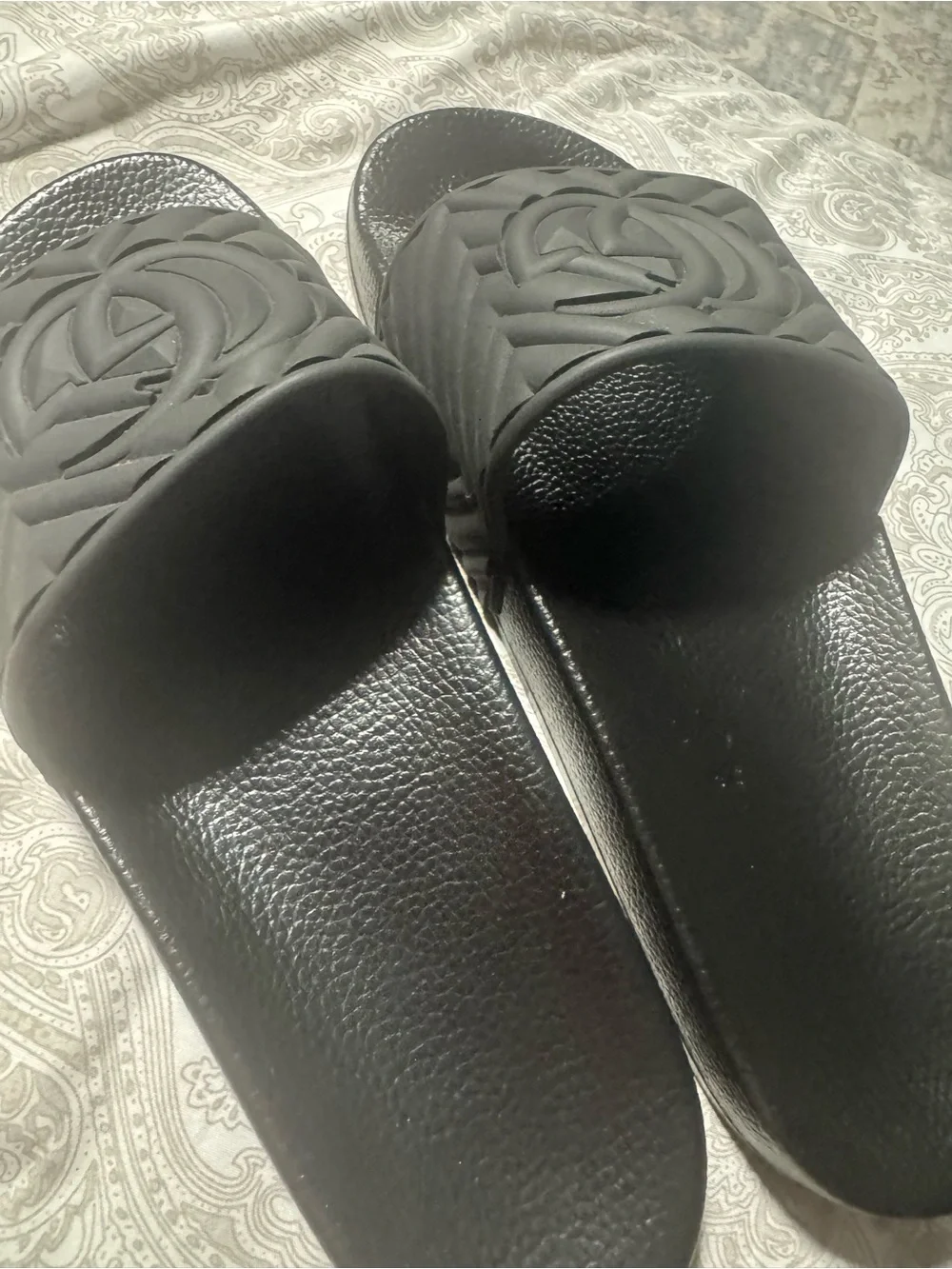 Gucci Black Quilted GG Logo Slide Sandals